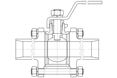 Кран шаровой нержавеющий приварной короткие патрубки HKV15 AISI 304 (CF8)